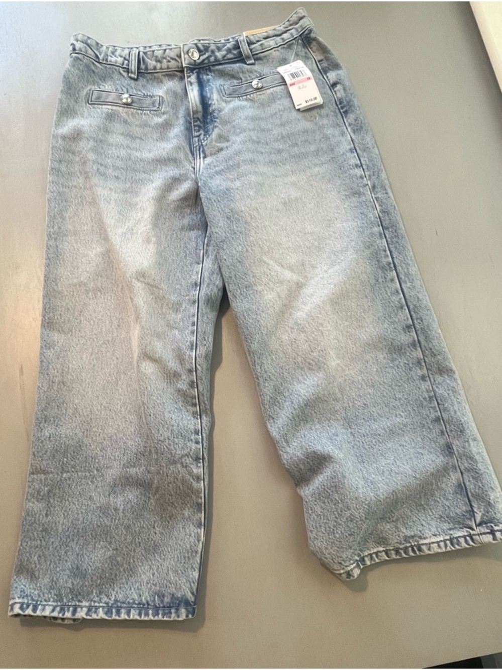 New MICHAEL Michael Kors Sailor Style Wide Leg Trouser Jeans Light Wash NWT 10